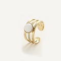 Anello regolabile a tre strati in oro con intarsio in pietra naturale bianca - Oro Pietra Bianca