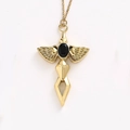 Collana a spada d'angelo dorata con ali, gemma nera e catena in stile vintage punk - Nero