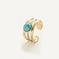 Three-layer gold open ring with turquoise stone and bohemian engraved details - Gold Blue Gemstone