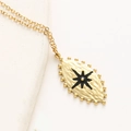 Collier en acier doré avec pendentif œil étoilé vintage et finition métal martelé - Noir