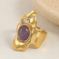 Anello regolabile in acciaio inossidabile placcato oro 18K con trama lava e pietra viola - Viola (A4741)