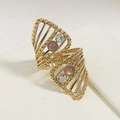 French twisted gold ring with crystal and cat eye stone in a geometric hollow design - Rose Quartz (A4734)