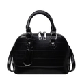 Klassische schwarze Muschel-Tasche aus Glanzleder mit Parallelnähten und Silberteilen - Schwarz