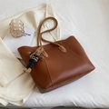 Caramel brown vintage leather tote bag with cute bear charm and long shoulder straps - Caramel with Pendant