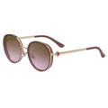 Fashionable round sunglasses with gradient brown lenses and golden metal punk style frames - Gold Frame (Tea Pink Gradient Lenses) (C6 Gold Tea Pink)
