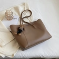 Brown vintage large capacity tote bag with cute rabbit pendant and soft texture - Elephant Grey with Pendant