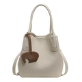 Borsa a secchiello in pelle bianca con ciondolo a forma di elefante marrone scuro - Bianco