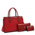 Three-piece red crocodile pattern tote bag set with metal hardware and large capacity - Burgundy