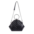 Retro black quilted shell bag with V-shaped stitching and circular metal handle - Black