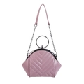 Elegant quilted shell handbag with V-shaped stitching and metal circular handle in dusty rose - Purple