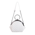White shell handbag with V-quilted faux leather, metal ring handle and chain strap - White
