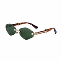 Occhiali da sole senza montatura verdi a pentagono con cerniere dorate e aste in tartaruga - Montatura Oro G15 Verde Asta Tartarugata (C4)