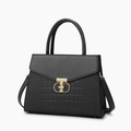 Sac à main noir avec texture crocodile, boucle dorée élégante et bandoulière réglable - Noir Sac simple