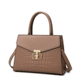 Sac à main marron caramel gaufré crocodile avec fermoir rotatif doré et anse - Khaki Sac Simple
