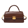 Classic vintage brown leather crossbody bag with top handle and gold hardware lock - Coffee