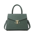 Sac à main vert foncé à motif crocodile avec fermoir doré et bandoulière amovible - Sac Simple Vert