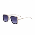 Classic square metal sunglasses with gold frame and purple gradient lenses in 2025 style - C2 Gradient Grey