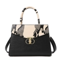 Elegant black and beige snakeskin pattern tote bag with golden geometric lock detail - Black with Snake Pattern Single Bag