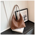 Classic caramel brown woven leather tote bag with large capacity hobo silhouette - Brown