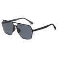 Gafas de sol de aviador cuadradas negras con doble puente y lentes gris humo - Montura Negra Lente Gris Completo(M02)