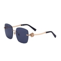 Frameless oversized gray sunglasses for women with gold metal clover rhinestone details - C2 Bright Black Silver Diamond Gold Full Gray