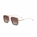 Golden metal square frame sunglasses with gradient brown lenses and double bridge design - C3 Tortoise Gradient Tea