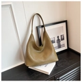 Olive green woven leather hobo shoulder bag with large capacity and minimalist design - Green