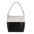 Borsa a secchiello minimalista in pelle nera e tessuto bianco con sottile tracolla - Nero