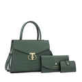 Dark green crocodile pattern 3-piece bag set with tote, wallet and gold buckle - Green Bag Set
