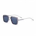 Silver metal square sunglasses with retro double bridge and dark polarized lenses - C5 Black Tortoise White Full Gray