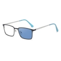 Square frame photochromic sunglasses with matte black rims and silver metal temples - C6 Silver Blue/Turn Blue