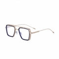 Men's vintage square gold and black metal glasses frame with a stylish double bridge - C8 Gold White Clear