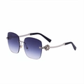 Rimless gradient blue sunglasses with silver metal temples and rhinestone clover detail - C5 Bright Black Silver Diamond Silver Gradient Gray