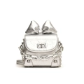 Mini sac boîte argenté chic avec détail de nœud métallique et bandoulière chaîne - Argenté