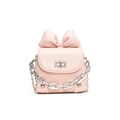 Mini sac boîte rose à nœud avec texture cuir craquelé et chaîne argentée - Rose