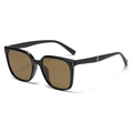 Classic square polarized sunglasses in black frame with brown lenses and silver trim - Glossy Black Frame Tea Lens (C1-2)