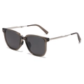 Retro polarized sunglasses with smoke grey translucent frames and silver metal temples - Transparent Coffee Frame Gray Lens (C5)