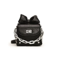 Mini sac bandoulière noir avec nœud papillon, cuir plissé et bandoulière en chaîne - Noir