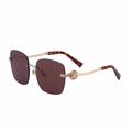 Brown rimless sunglasses with gold metal temples and sparkling rhinestone floral detail - C3 Tortoise Silver Diamond Gold Full Tea