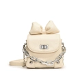 Mini sac bandoulière crème avec nœud décoratif et chaîne en métal argenté - Blanc Cassé