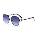 Chic oversized octagonal sunglasses featuring blue gradient lenses and black silver frames - Silver Black Frame Double Grey Lens (C3)