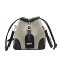Borsa a secchiello retrò in tessuto beige e pelle nera con coulisse - Nero