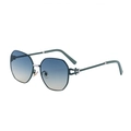 Übergroße polygonale Sonnenbrille mit dunkelgrünem Rahmen und blau-gelben Verlaufsgläsern - Silbergrüner Rahmen, grün-gelbe Gläser (C7)