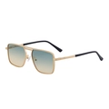 Men's square pilot sunglasses with golden metal frame and gradient teal amber lenses - Matte Gold Green Yellow (C5)