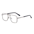 Modern silver double-bridge square metal sunglasses with black earpieces - Matte Silver Transparency (C8)