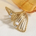 French hollow geometric twist ring in gold finish with white stones and zircons - White (A4735)