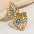 Bohemian gold hollow ring with turquoise beads and crystals on a ceramic dish - Turquoise (A4737)