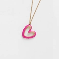 Minimalist gold necklace featuring an irregular bright pink enamel heart-shaped pendant - Rose Red