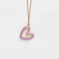 Golden heart necklace featuring purple wave-edged enamel pendant on a dainty chain - Purple