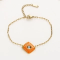 Golden stainless steel bracelet featuring an orange rhombus Evil Eye oil drip pendant - Orange